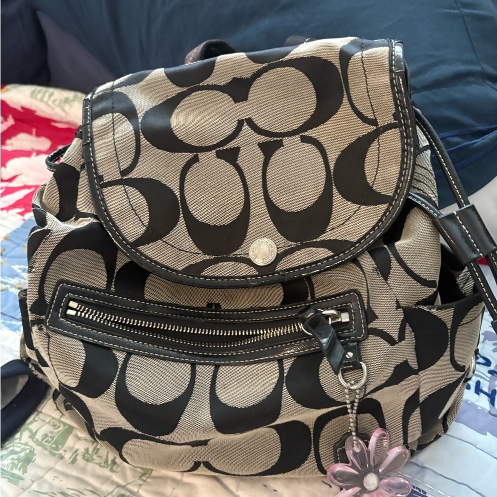 Coach Black and GreySignature Canvas Drawstring Backpack - Picture 4 of 9